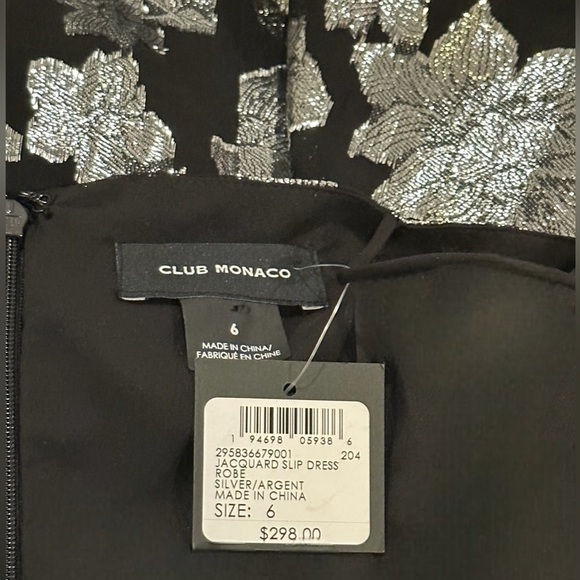 CLUB Monaco Jacquard Silk Metallic Silver Slip MIDI Dress NWT size 6 - Picture 6 of 10